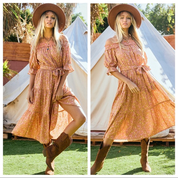 27. Boho Chic off the shoulder floral print midi dress - Picture 4 of 4